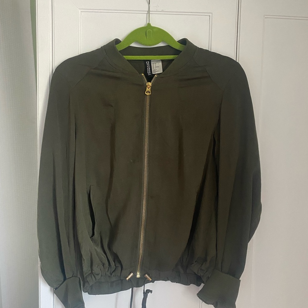 Army green silk H&M bomber